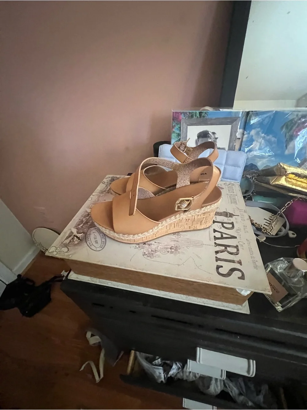 Women's Tan Platform Sandals with Ankle Strap size 5.5 used once